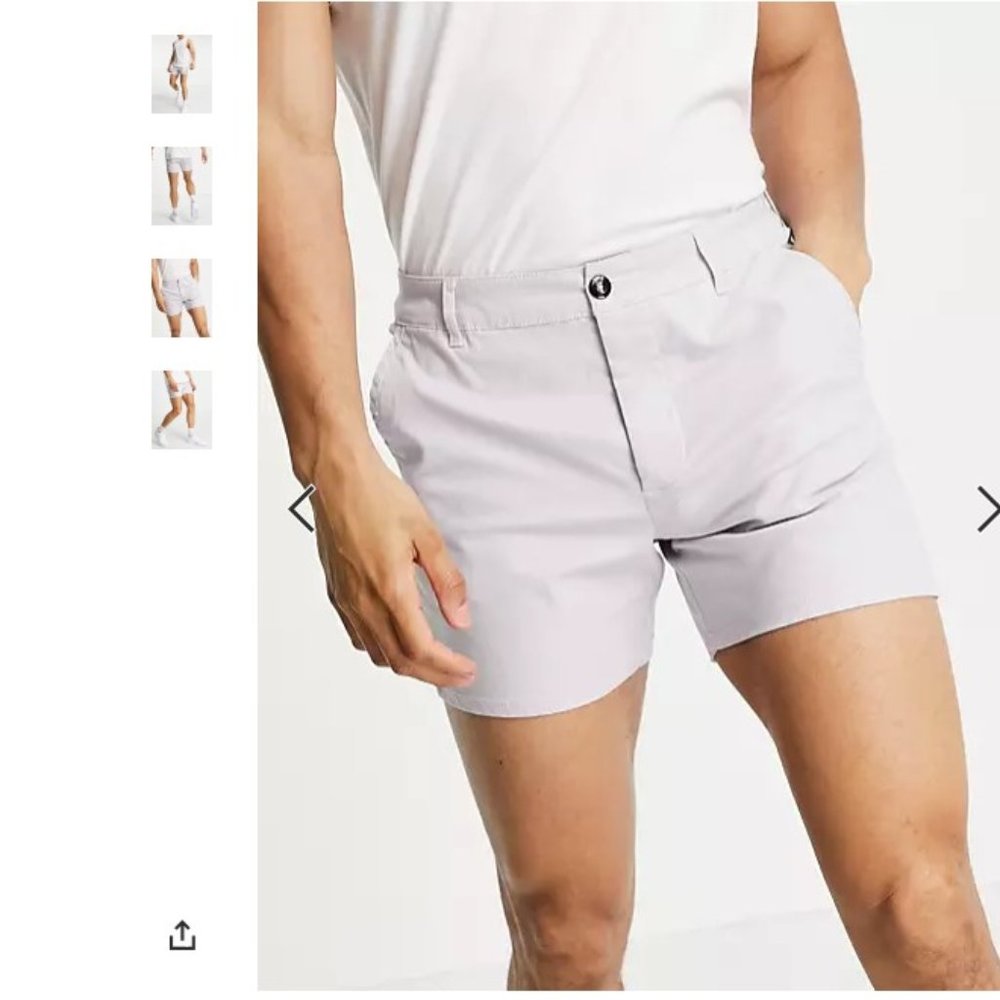 ASOS DESIGN skinny chino shorts in pastel lilac - Size 32